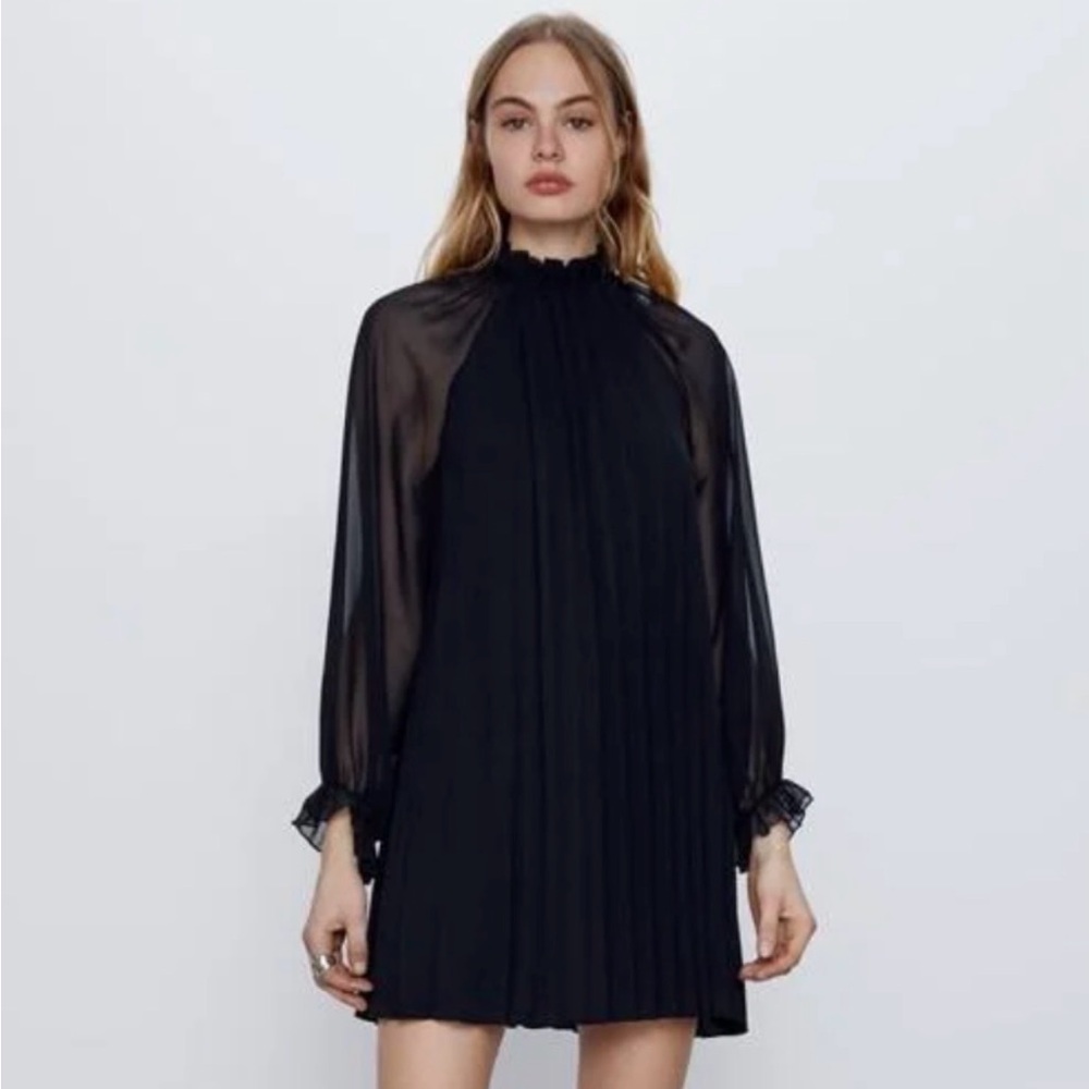 Zara Black semi-Sheer Long Sleeve Women's Dress